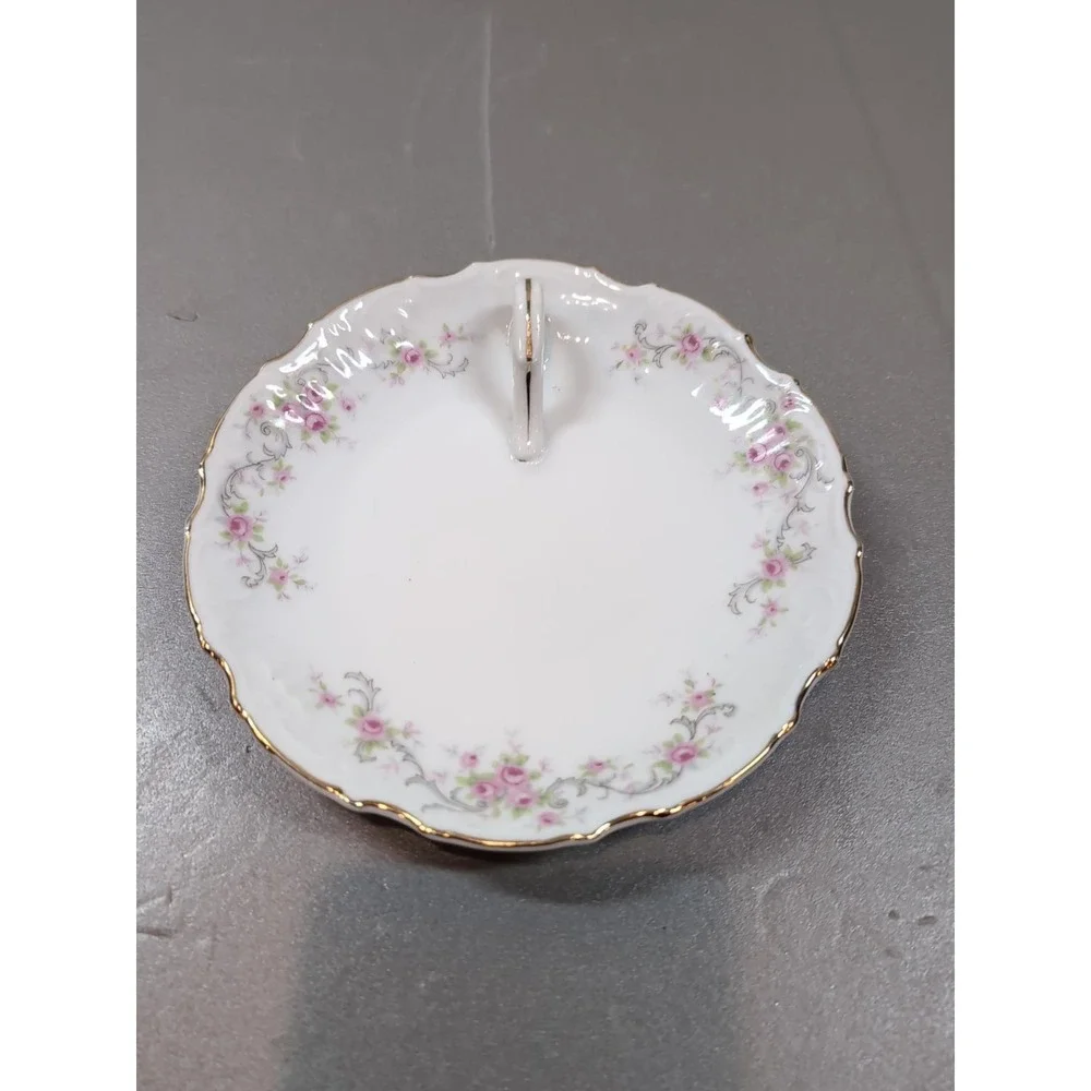 Vintage Lefton China Lemon Dish Pink Roses Gold Trim Scalloped KF1379R Japan 6in